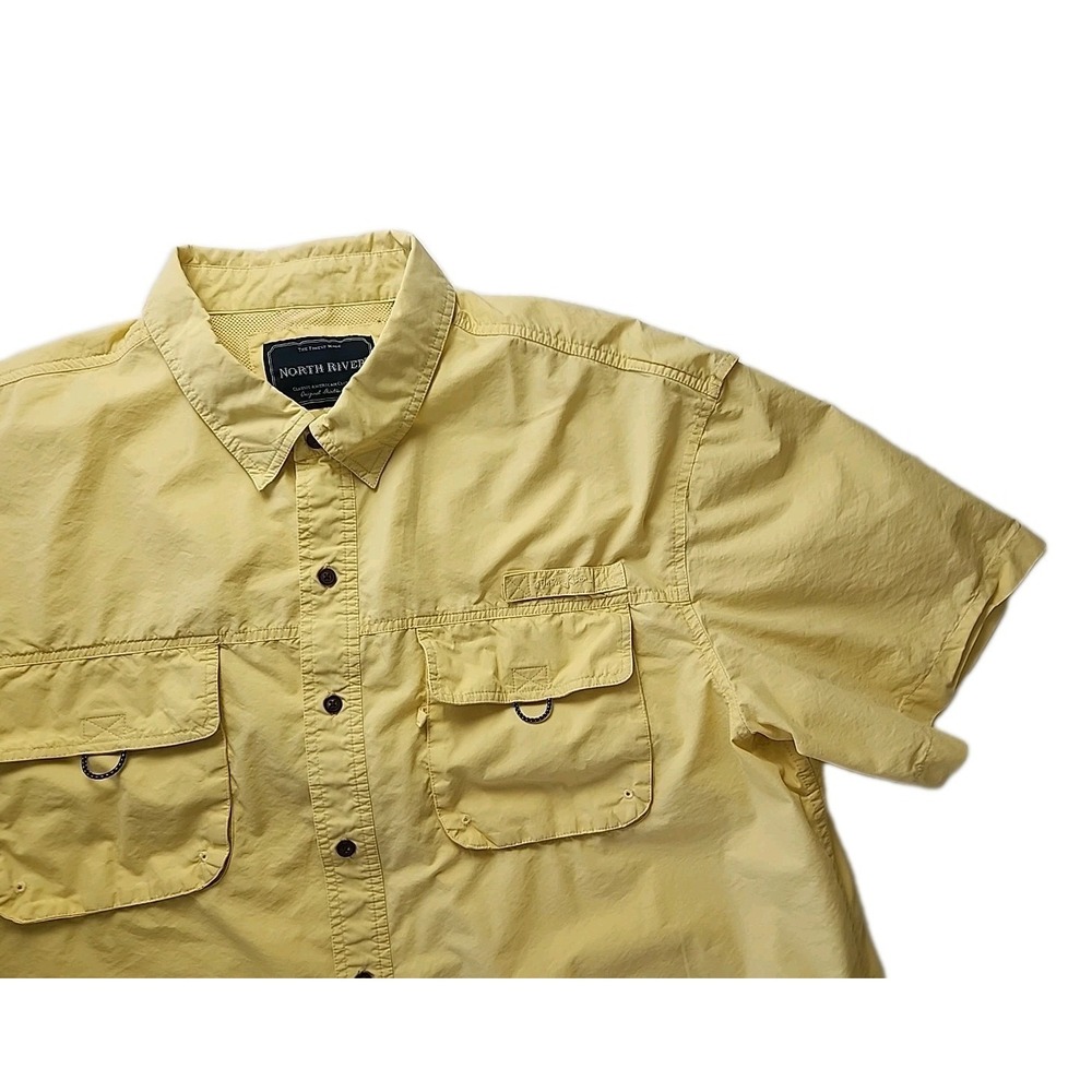 North River Outfitters Mens 2XL Vented Fishing Shirt S/S Button Down Yellow EUC